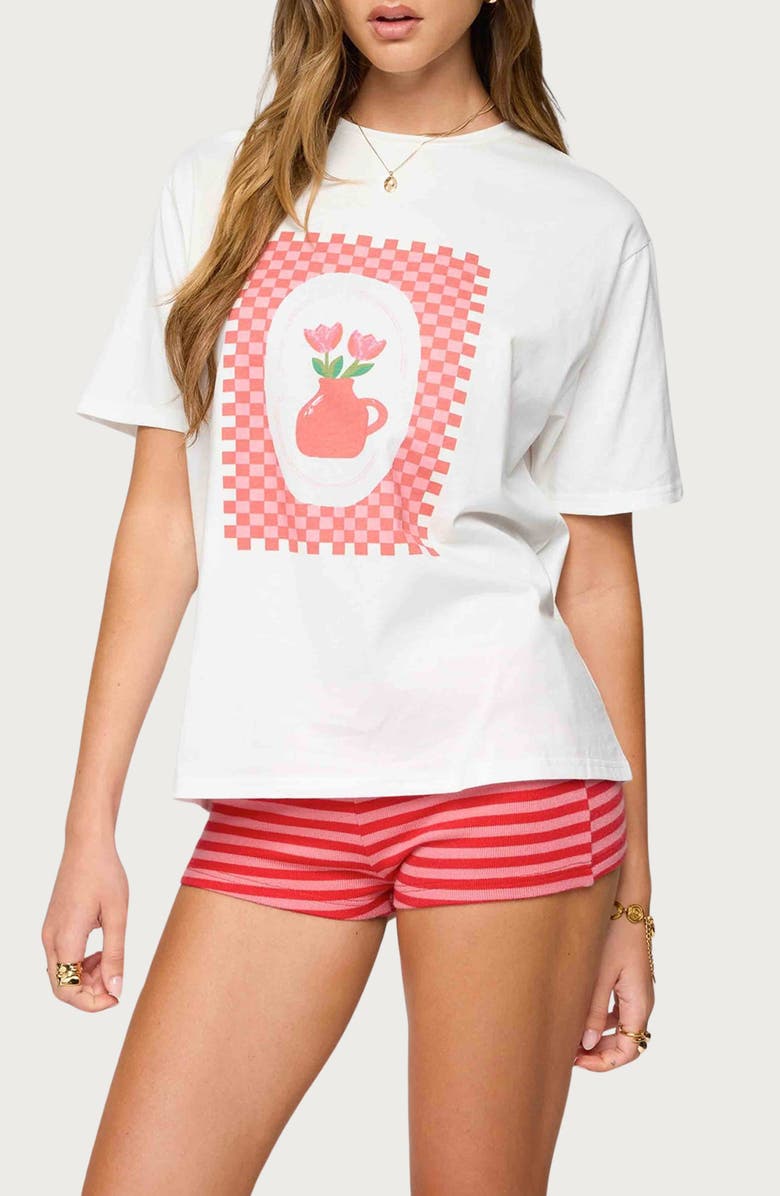 EDIKTED Flower Vase Oversize Graphic T-Shirt, Alternate, color, White