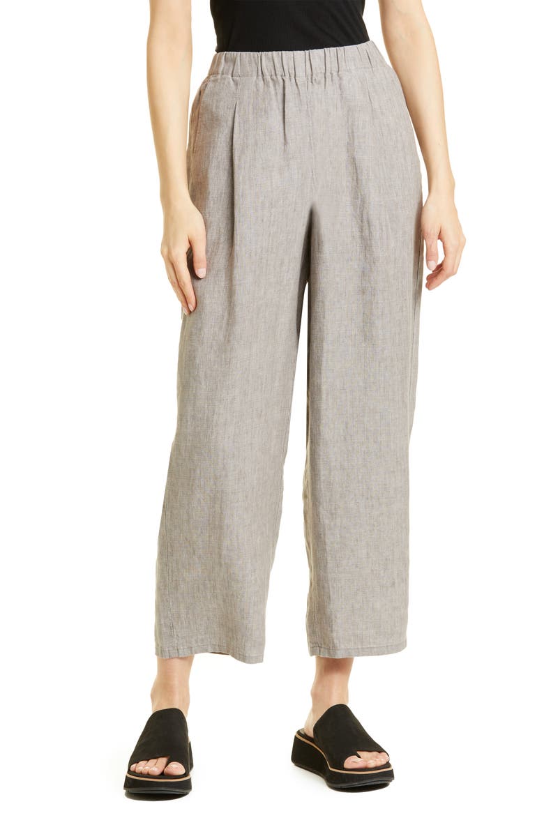 Eileen Fisher Straight Leg Organic Linen Ankle Pants, Main, color, 