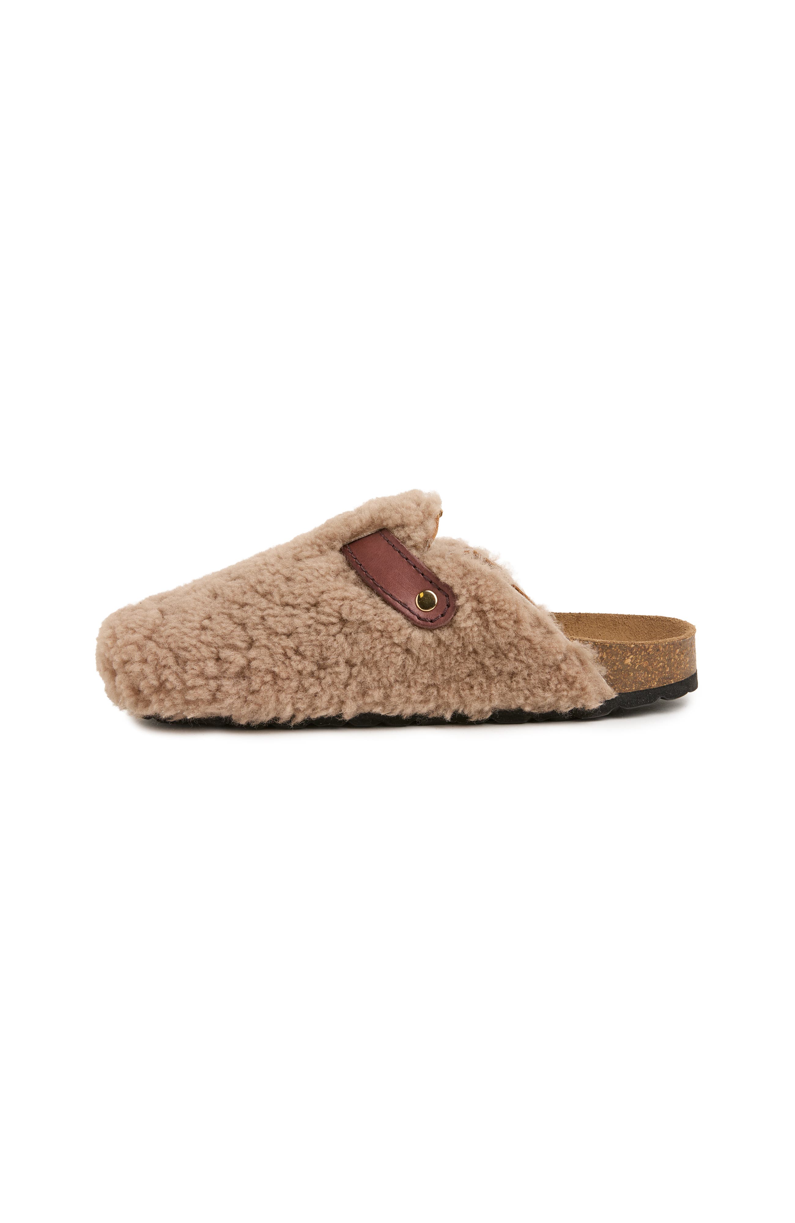 Leather Strap Teddy Clogs, Alternate, color, Beige