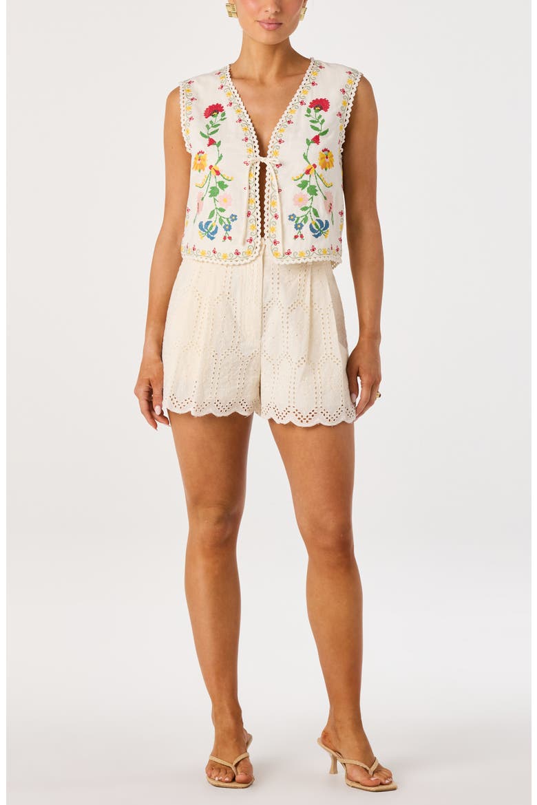 Amina Floral Cross Stitch Vest, Alternate, color, CREAM MULTI FLORAL