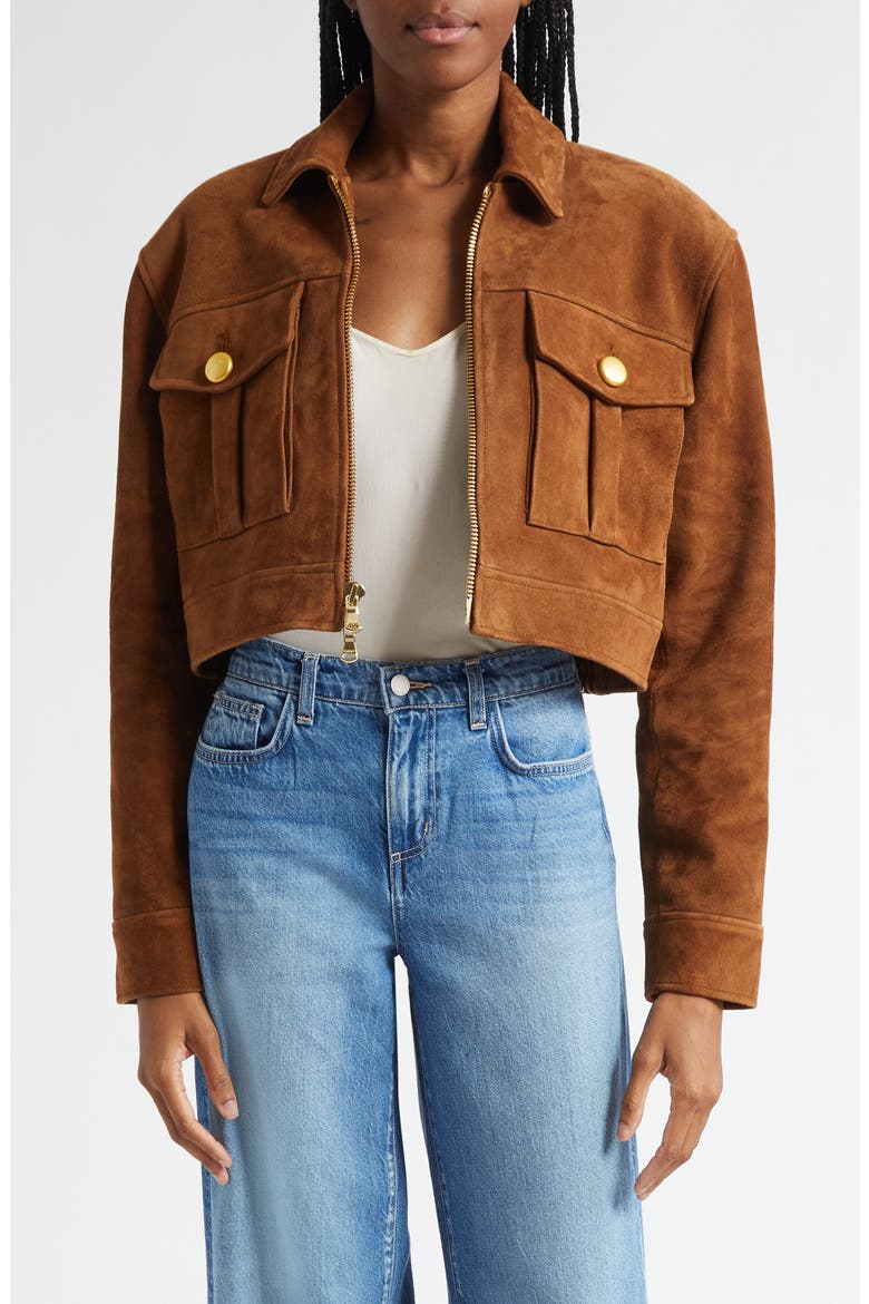Micah Suede Crop Jacket, Main, color, WALNUT