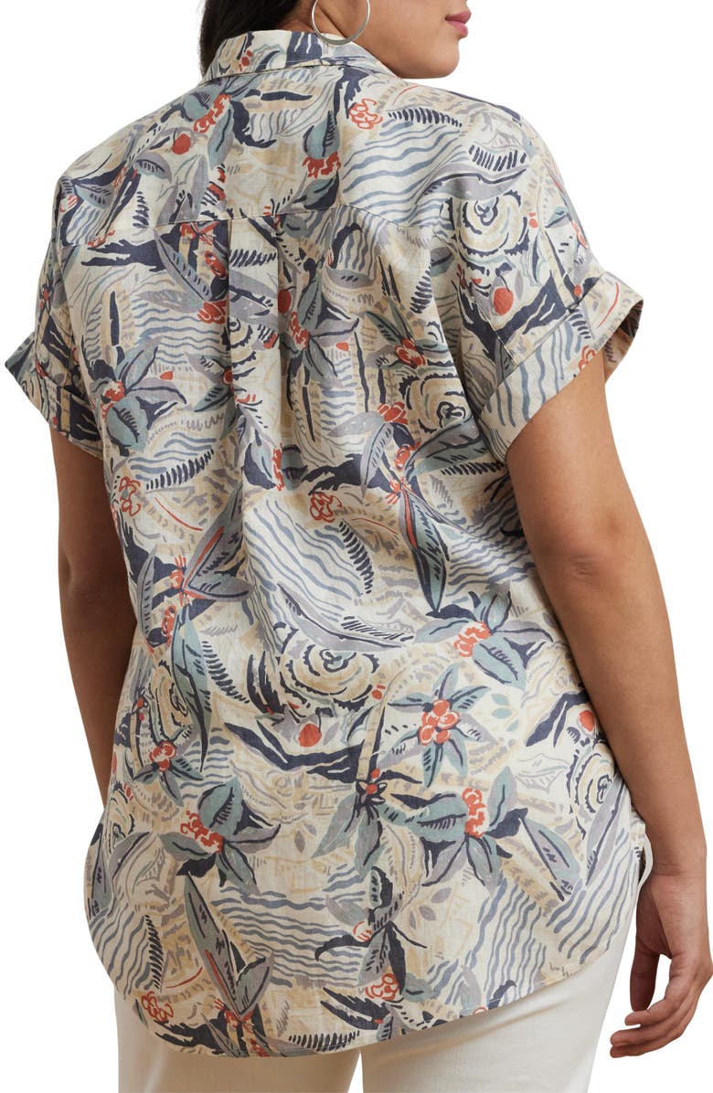Lauren Ralph Lauren Beach Print Relaxed Fit Short Sleeve Linen Button-Up Shirt, Alternate, color, Cream Multi