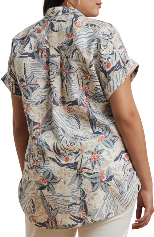 Ralph Lauren Plus Size Relaxed-fit Print Short-sleeve Linen Shirt In Cream Multi
