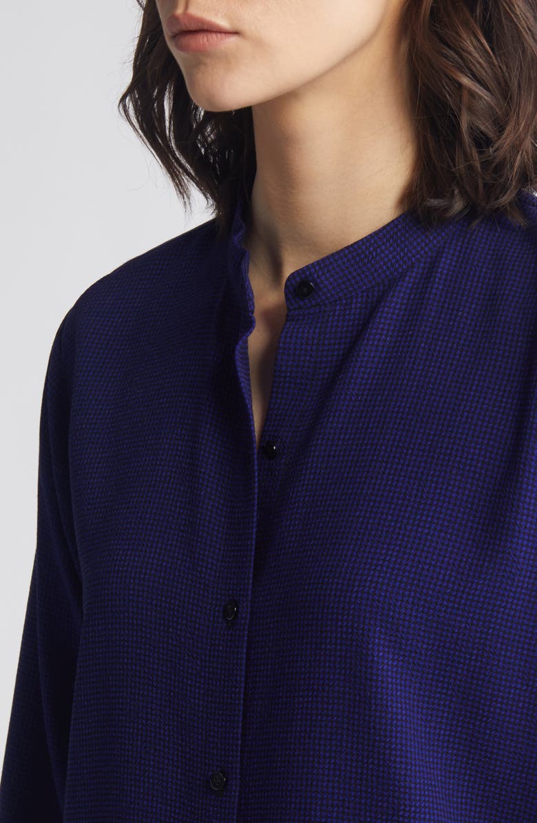 Eileen Fisher Checkered Band Collar Long Sleeve Midi Shirtdress, Alternate, color, 
