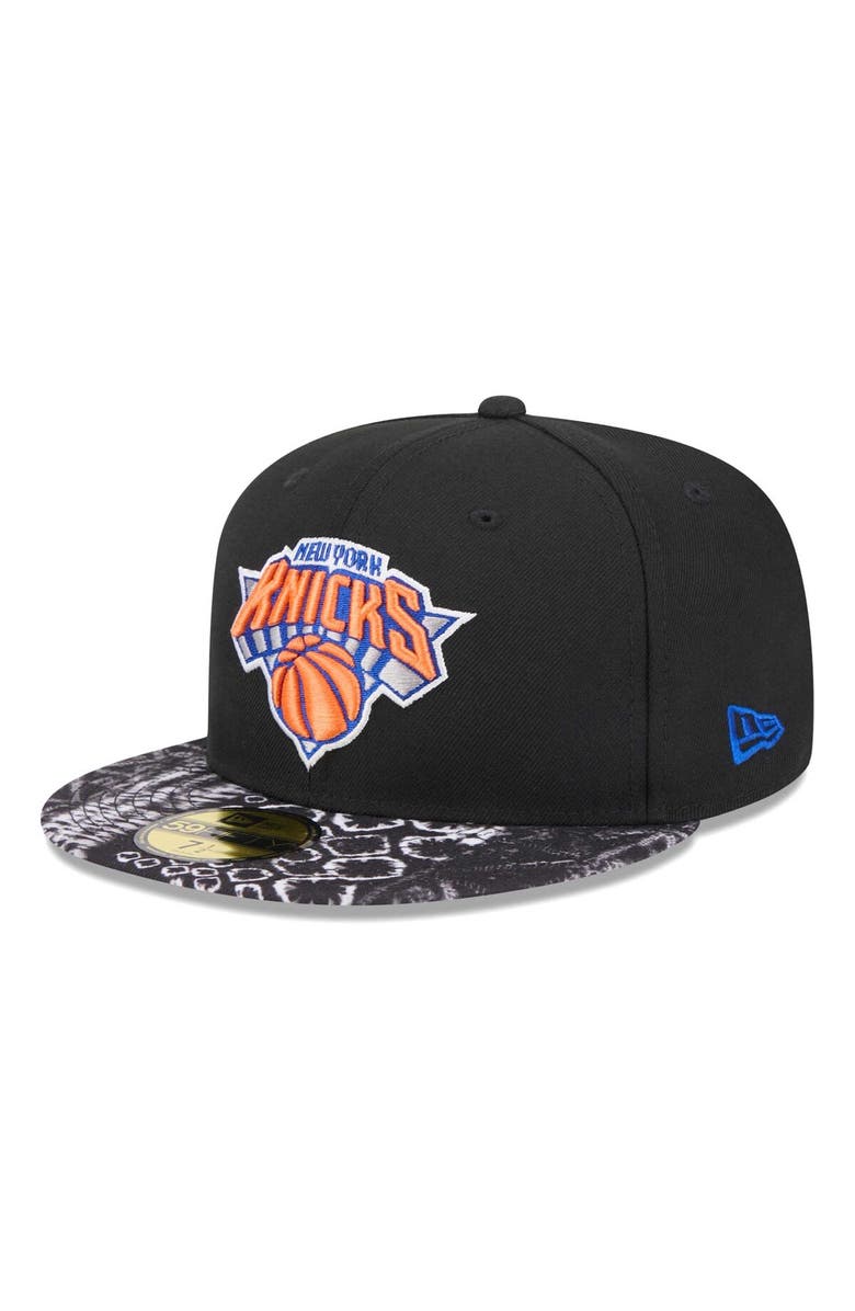 New Era Men's New Era Black New York Knicks Coral Reef Visor 59FIFTY Fitted Hat, Alternate, color, Black