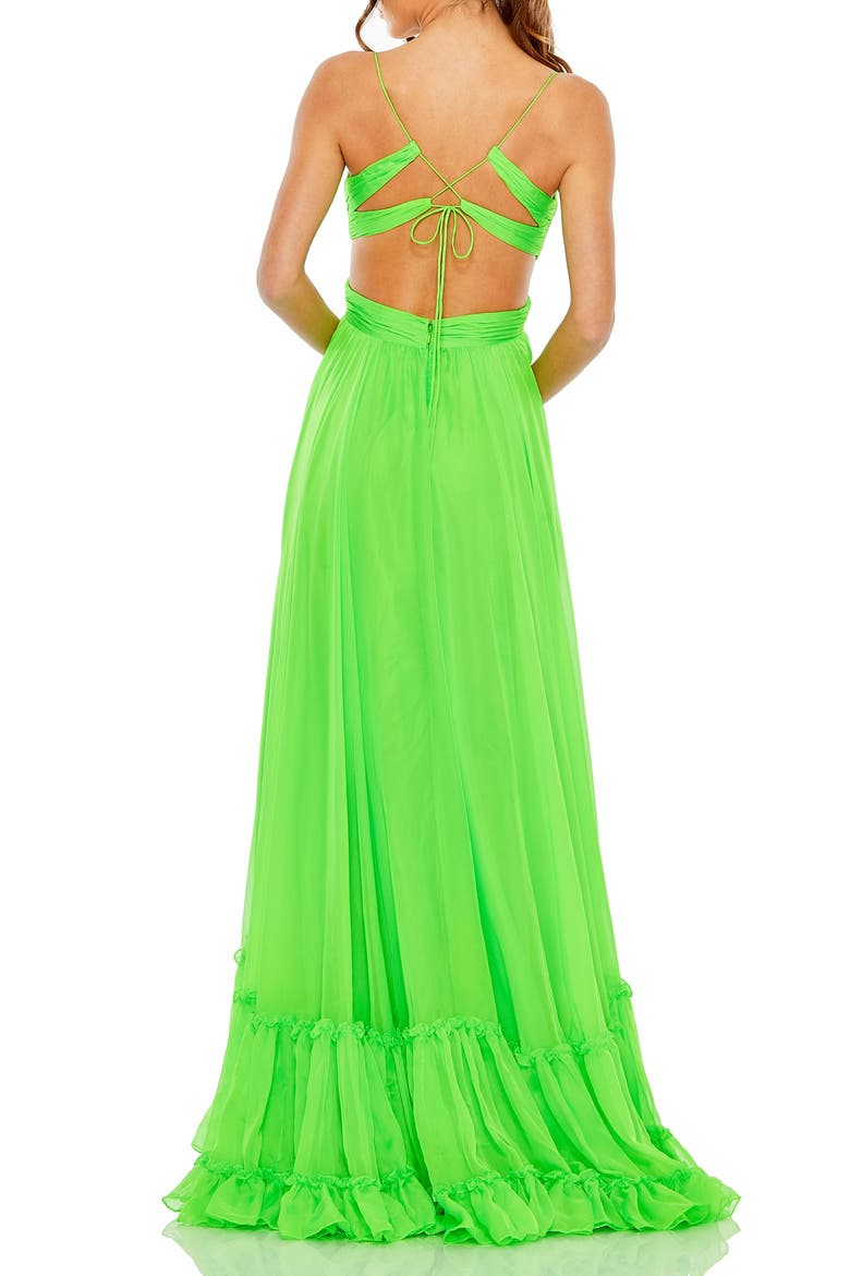 Cut Out Chiffon Tiered Strappy Open Back Gown, Alternate, color, LIME