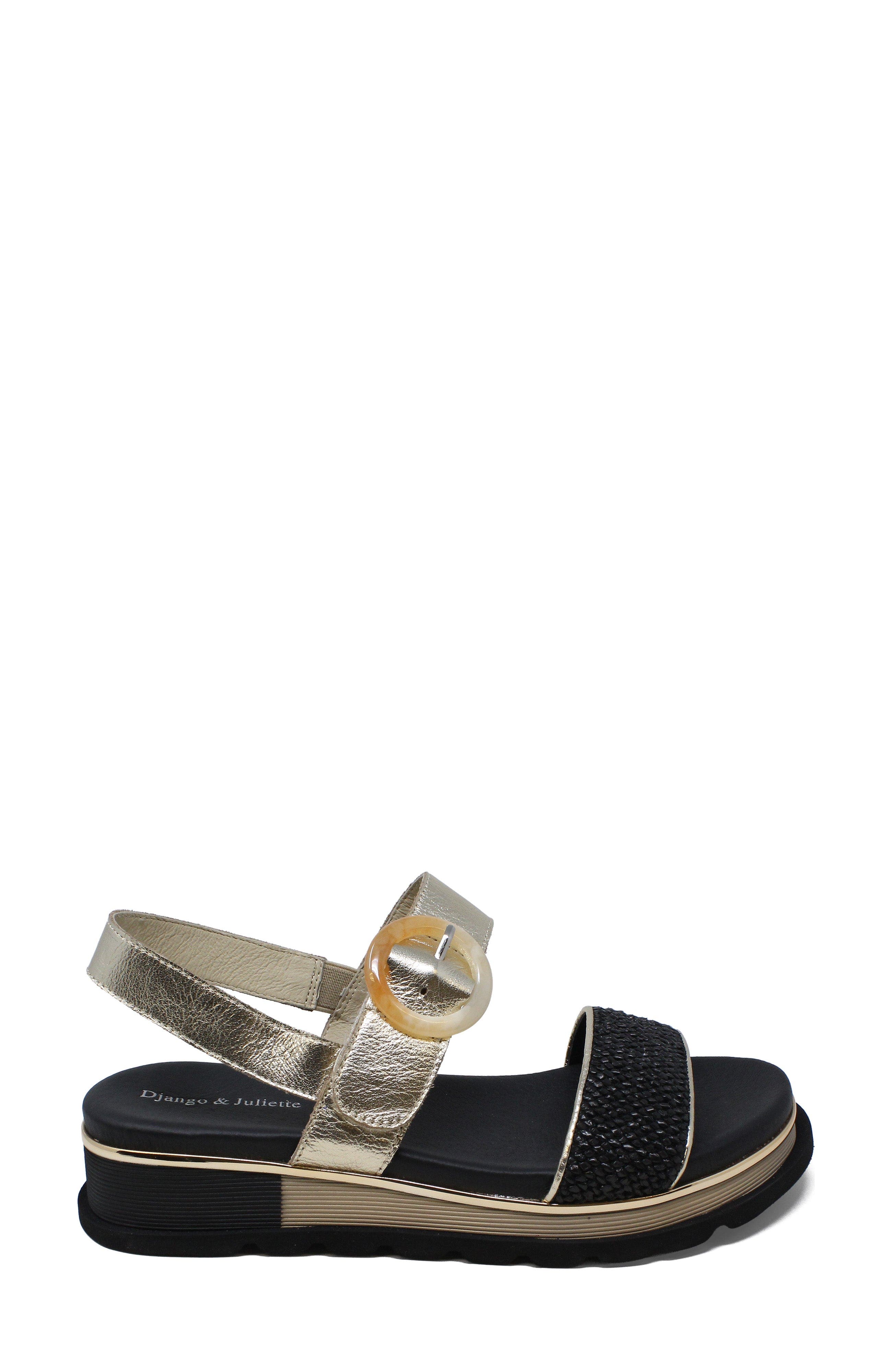 DJANGO AND JULIETTE Chaviva Backstrap Sandal, Alternate, color, Black-Gold Syn Raffia