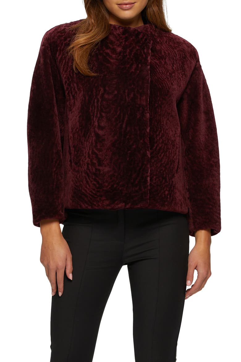 Textured Genuine Shearling Jacket, Main, color, MERLOT