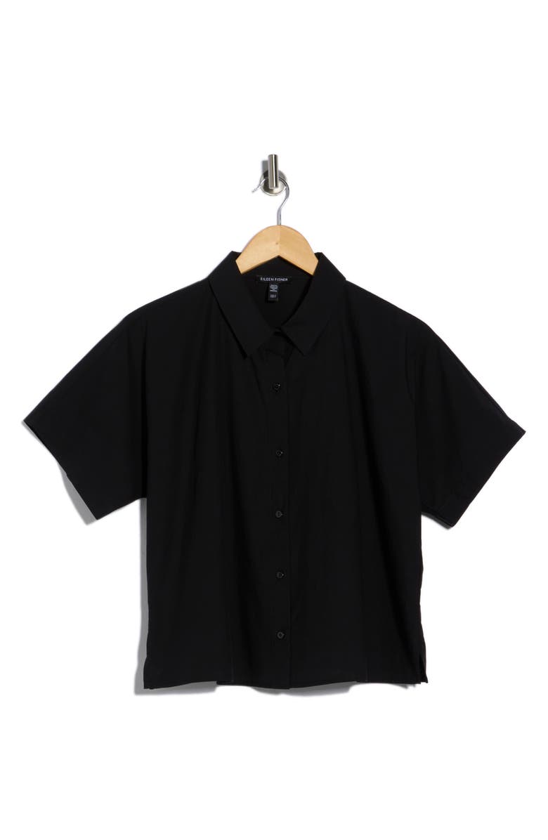 Eileen Fisher Classic Collared Organic Cotton Shirt, Alternate, color, Black