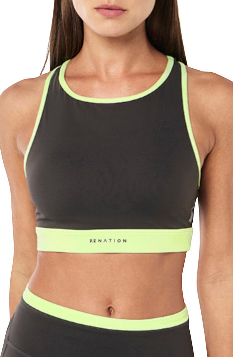 P.E Nation Rapid High Neck Sports Bra, Main, color, Caviar/ Washed Lime