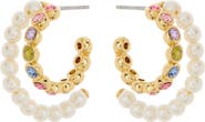 Kate Spade New York imitation pearl & colorful crystal double row hoop earrings
