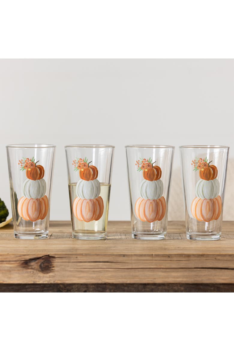 Floral Pumpkins Glass Tumblers Set of 4 21oz Fall Harvest Drinkware for Autumn Gatherings and Home Decor, Alternate, color, Multicolored