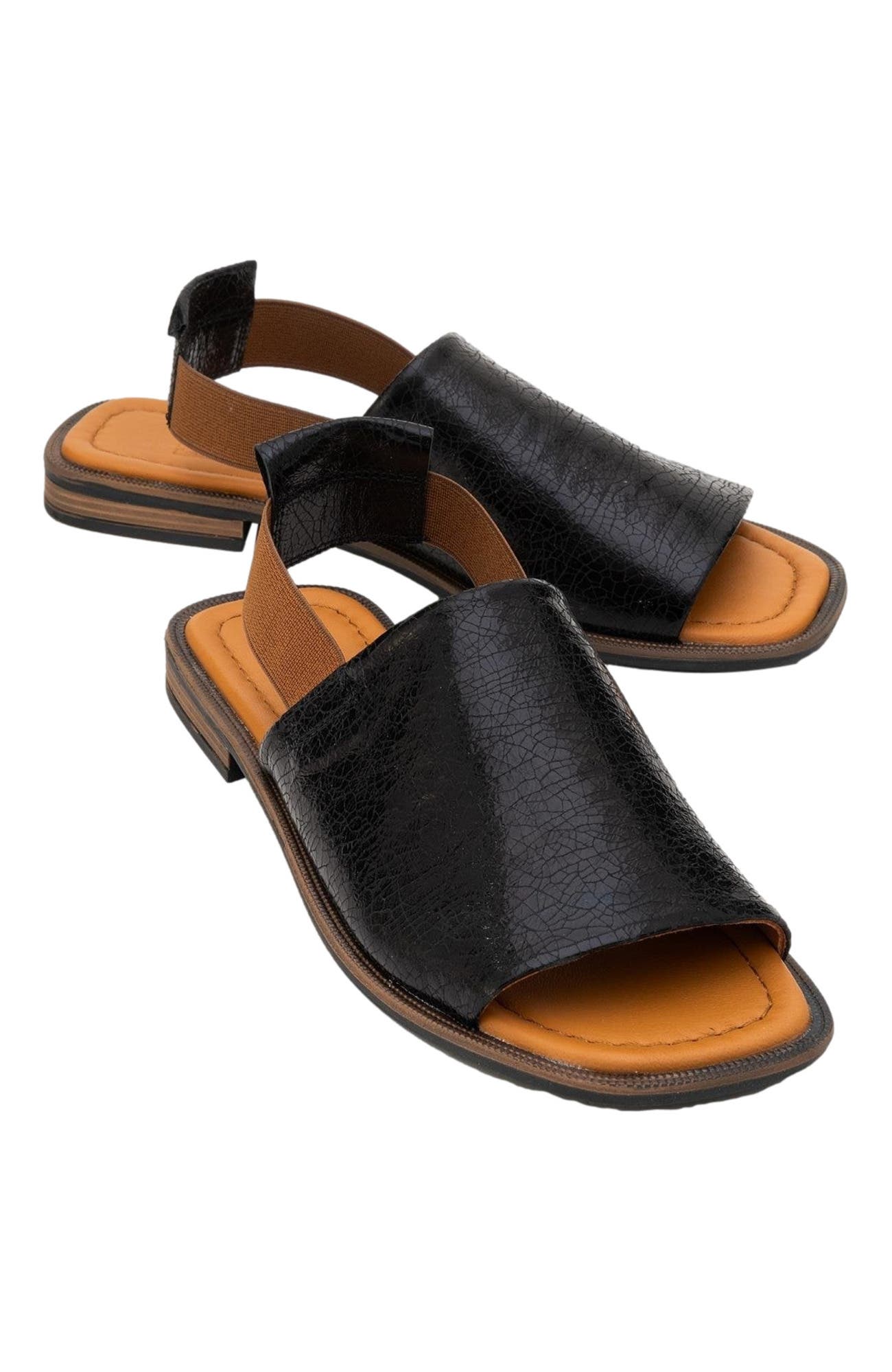 Forever & Always Shoes Fuela Leather Elastic Flat Sandals, Alternate, color, 