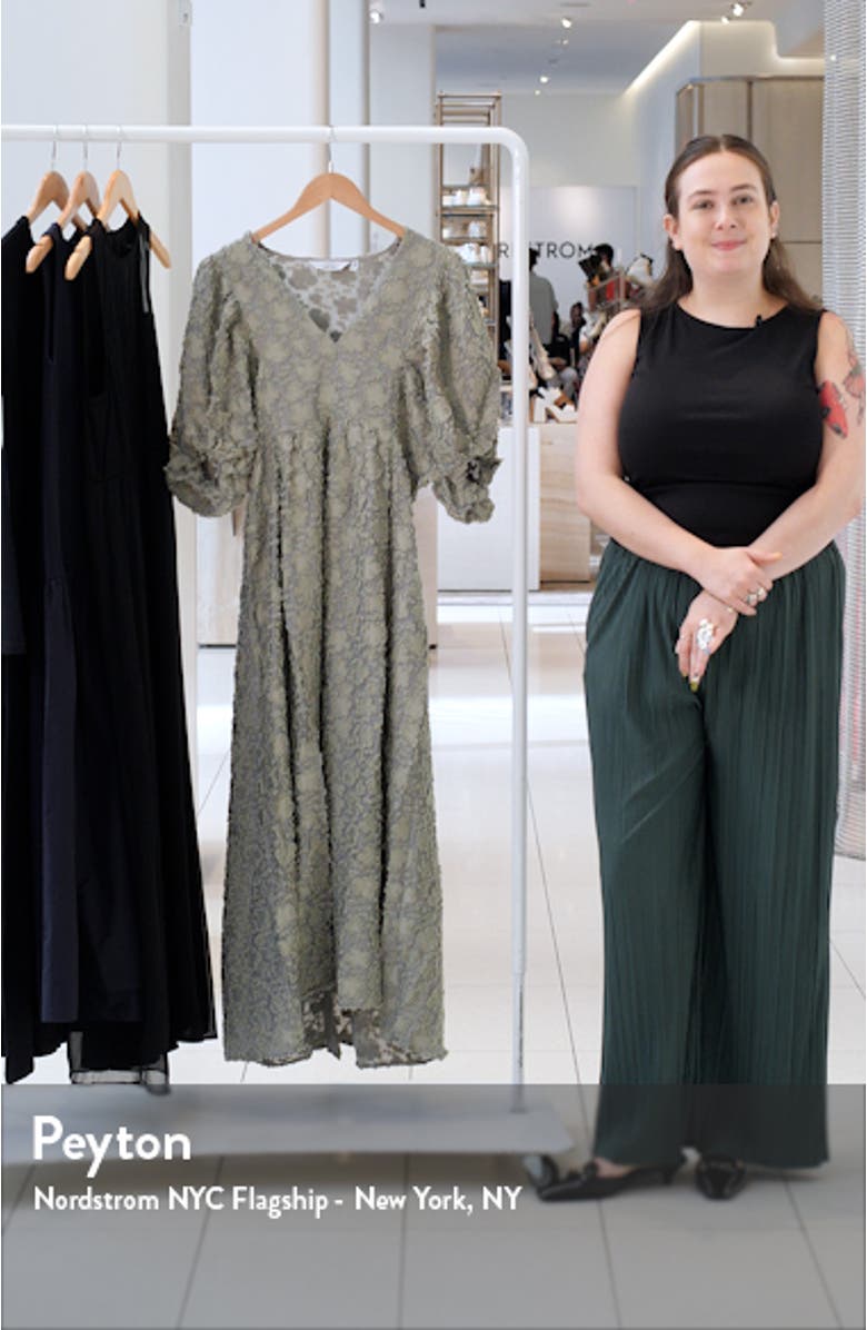 Textured Floral Puff Sleeve Jacquard Maxi Dress, sales video thumbnail