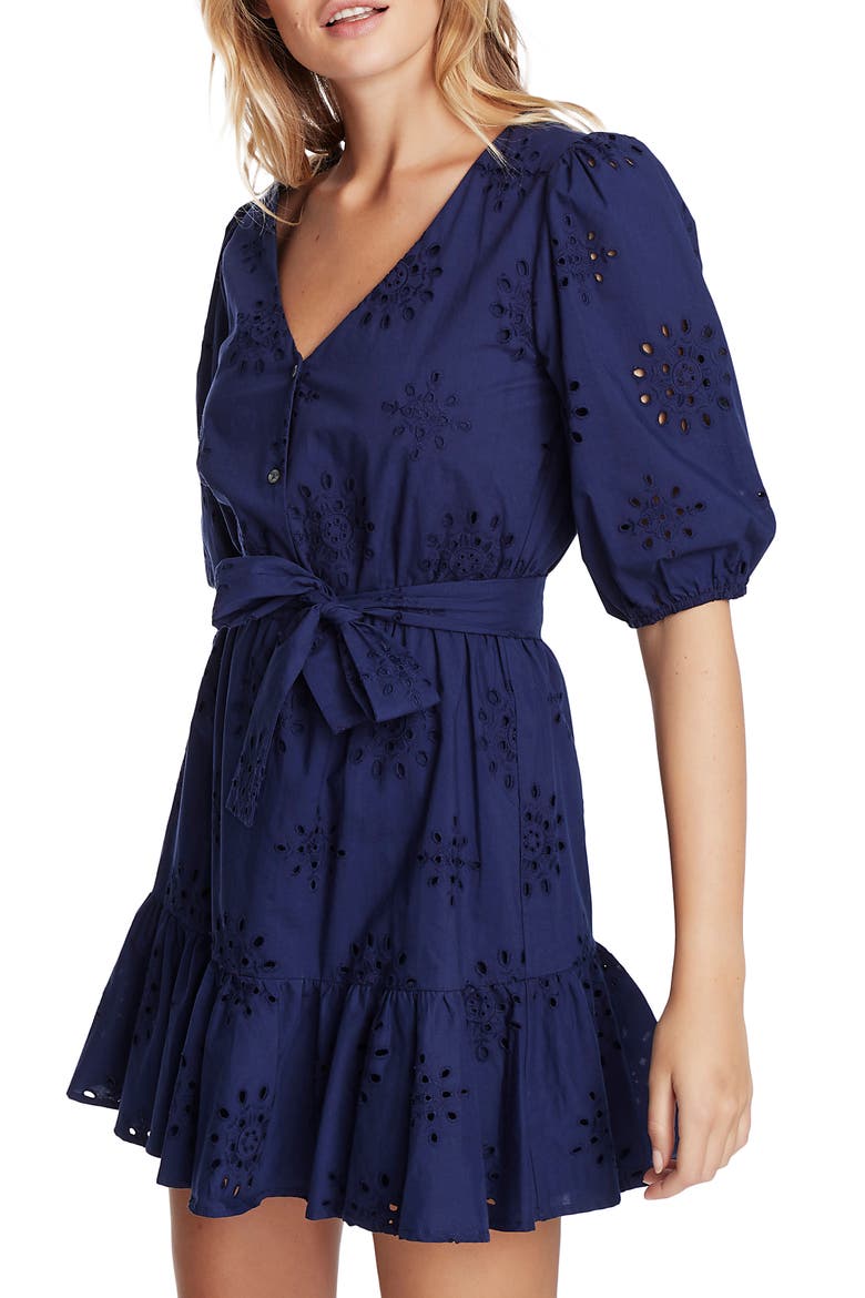 Eyelet Minidress, Alternate, color, NAVY SKY