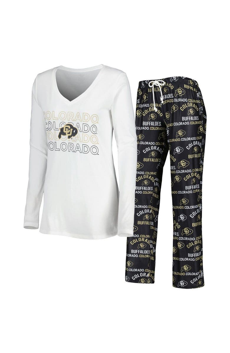 CONCEPTS SPORT Women's Concepts Sport Black/White Colorado Buffaloes Breakthrough Allover Print Long Sleeve V-Neck T-Shirt and Pants Sleep Set, Alternate, color,
