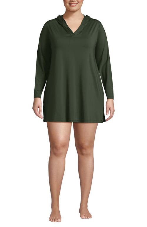 Lands' End Cotton Jersey Long Sleeve Hooded Swim Cover-up Dress In Rich Olive Green
