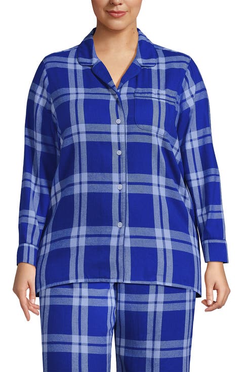 Plus Size Long Sleeve Print Flannel Pajama Top