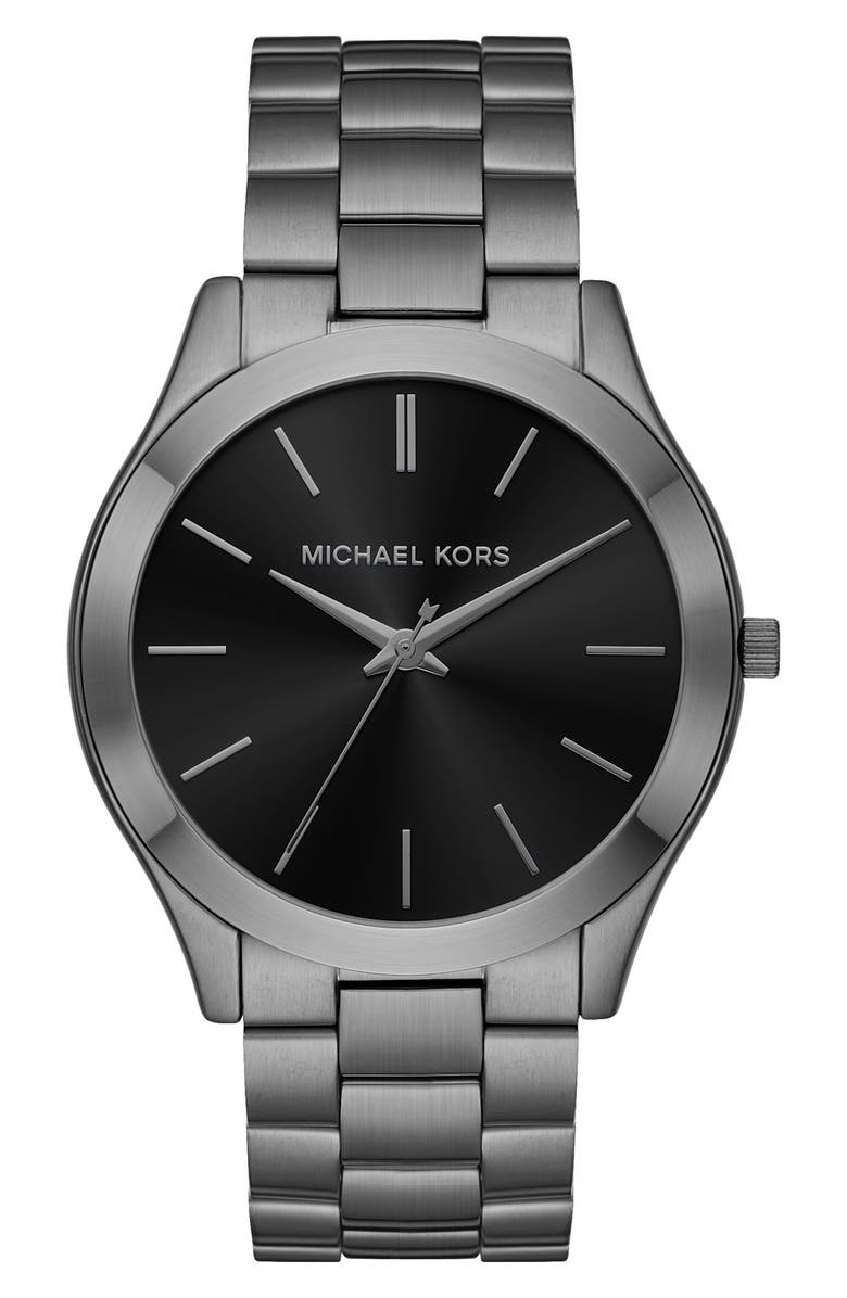 Michael Kors Slim Runway Bracelet Watch, 44mm & Wallet Set, Alternate, color, Gunmetal