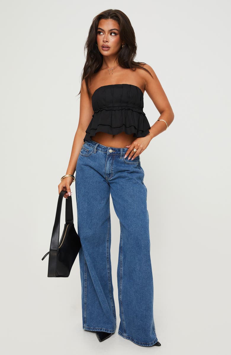 Princess Polly Ericka Strapless Peplum Top, Alternate, color, Black