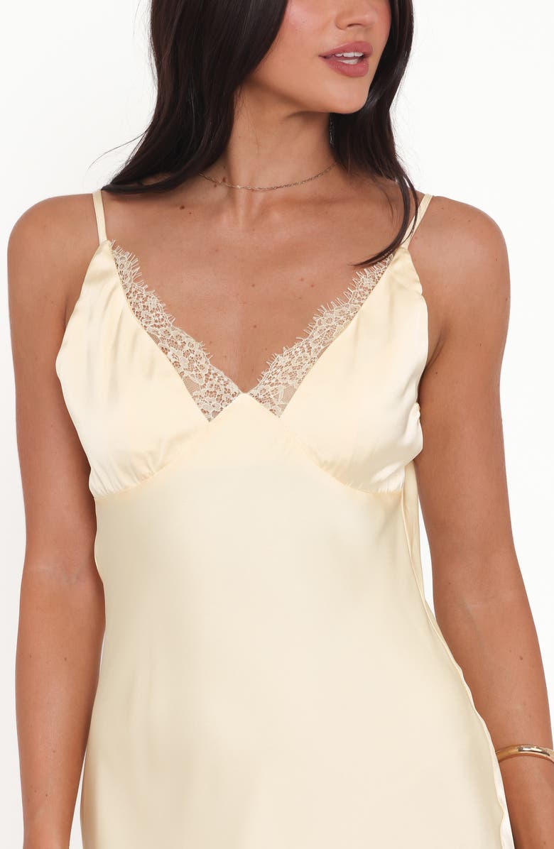 Petal & Pup Hobi Lace Satin Maxi Slipdress, Alternate, color, Butter Yellow