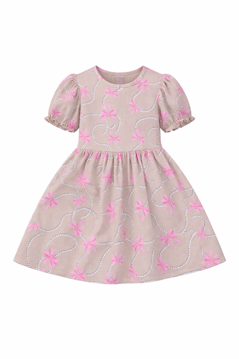 Bow Charm Puff Sleeve Dress (Toddler, Little Kid & Big Kid)