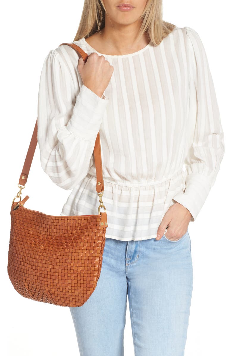 Clare V. Moyen Messenger Crossbody Bag, Alternate, color, Natural Woven Checker