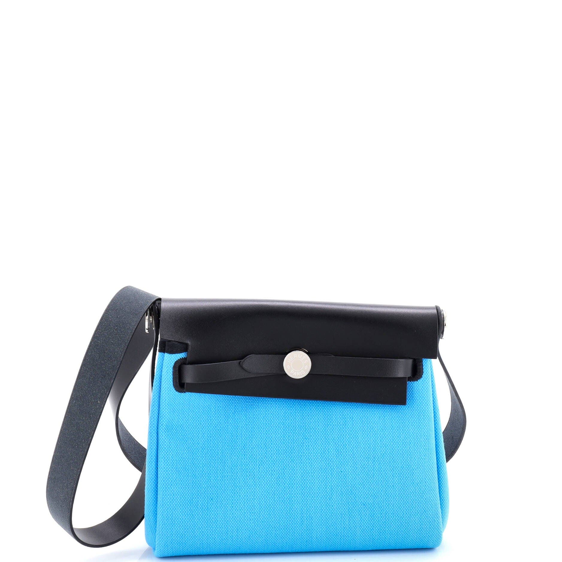 Pre-Owned Hermes Herbag Zip Toile and Leather 20, Main, color, Bleu Riviera