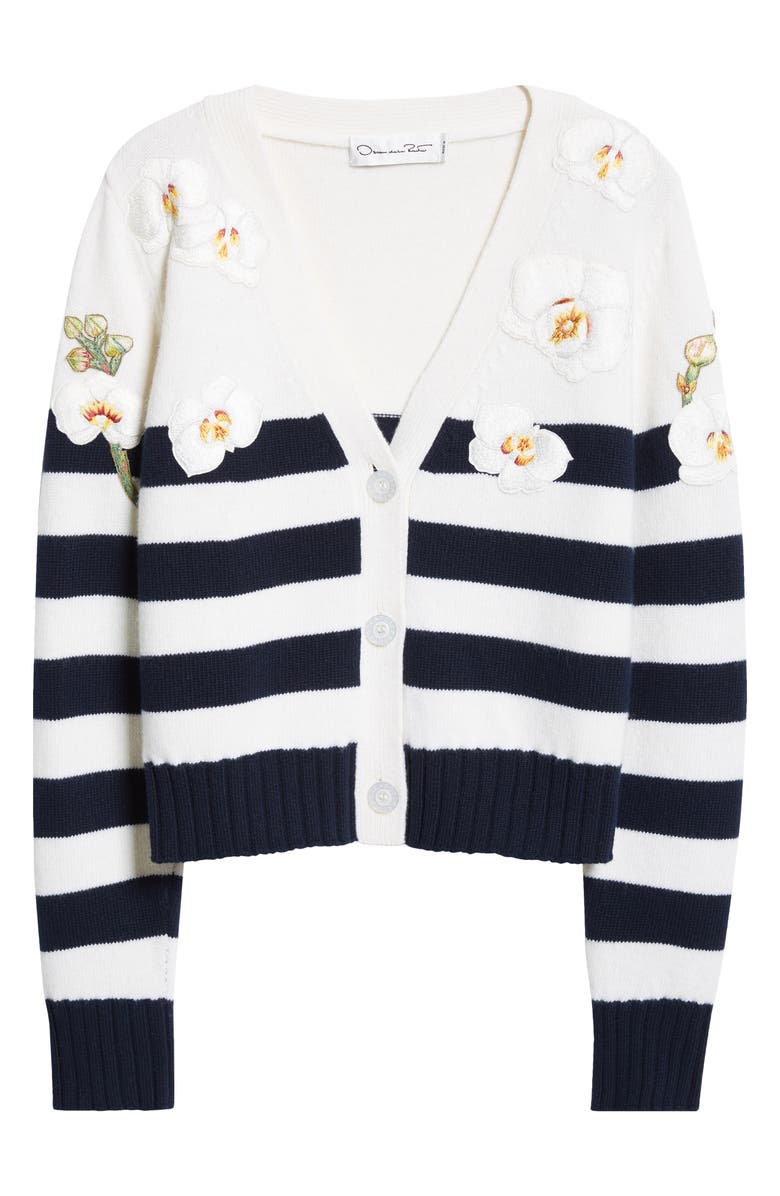 Oscar de la Renta Embroidered Orchid Stripe Wool Cardigan, Alternate, color,
