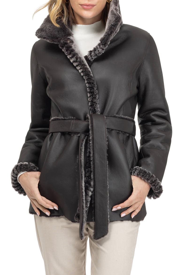Merino Genuine Shearling Jacket With Whipstitch Trim, Alternate, color, BROWN BRISA