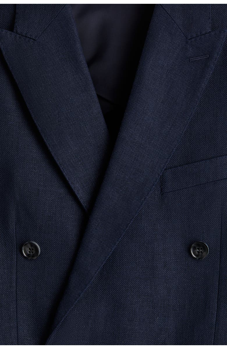 H&M Relaxed Fit Double-breasted Linen-blend Jacket, Alternate, color, Navy Blue