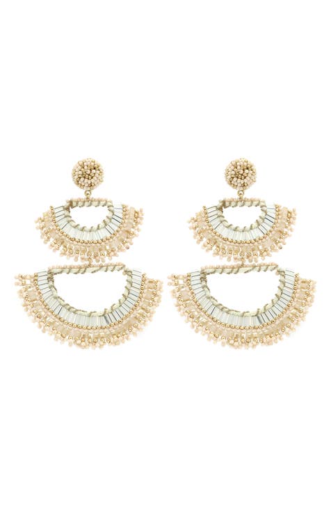 Beaded Fan Drop Earrings