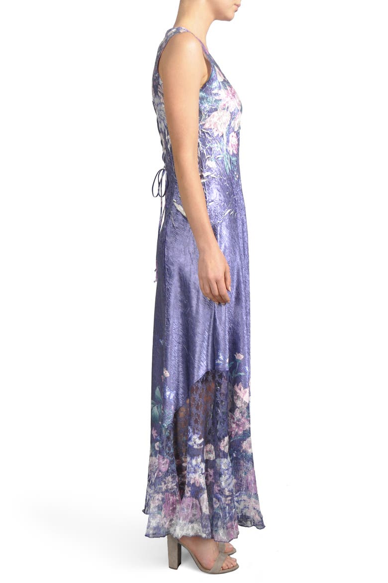 Lace-Up Back Maxi Dress with Wrap, Alternate, color, SAPPHIRE ORCHARD