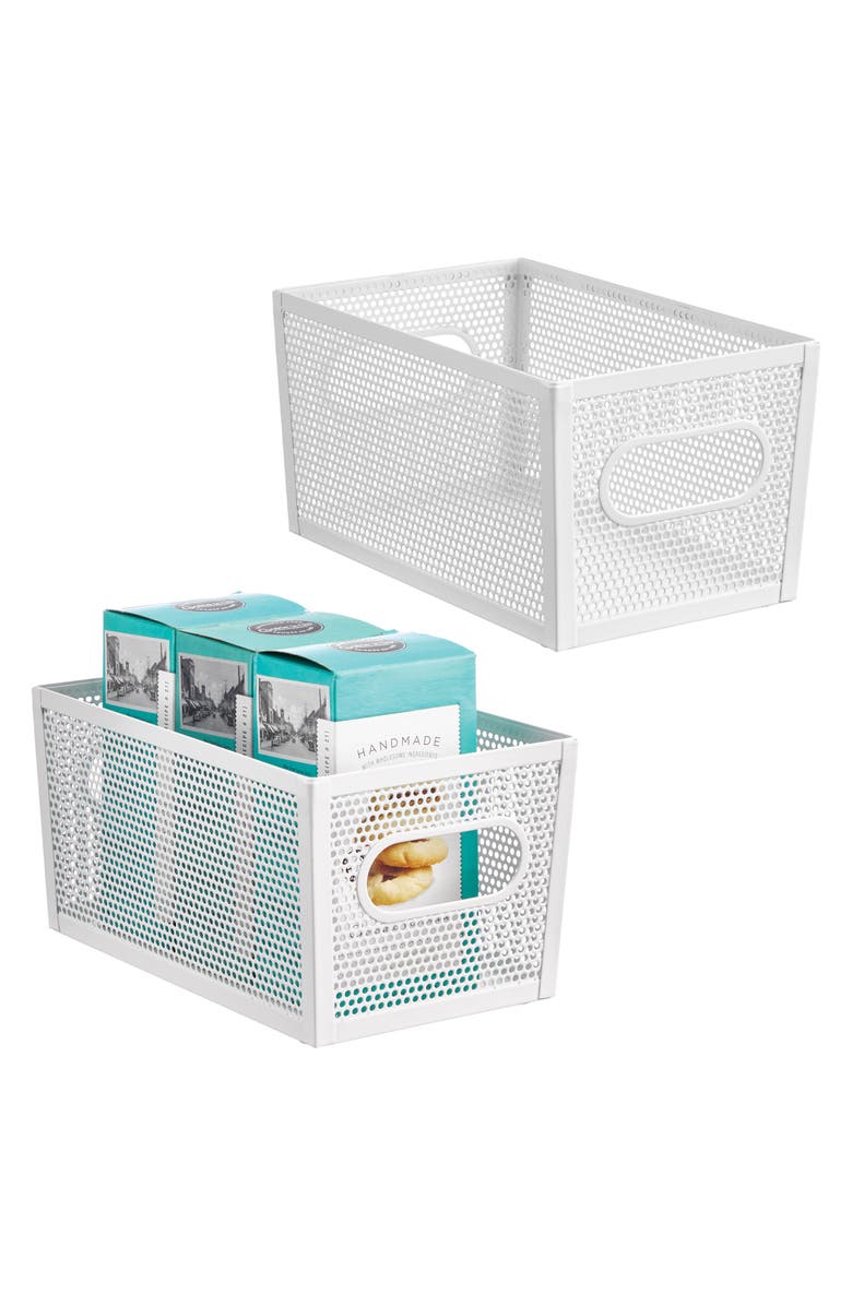mDesign Perforated Metal Storage Bin with Handles for Kitchen and Pantry - Set of 2 - Matte White, Alternate, color, Matte White