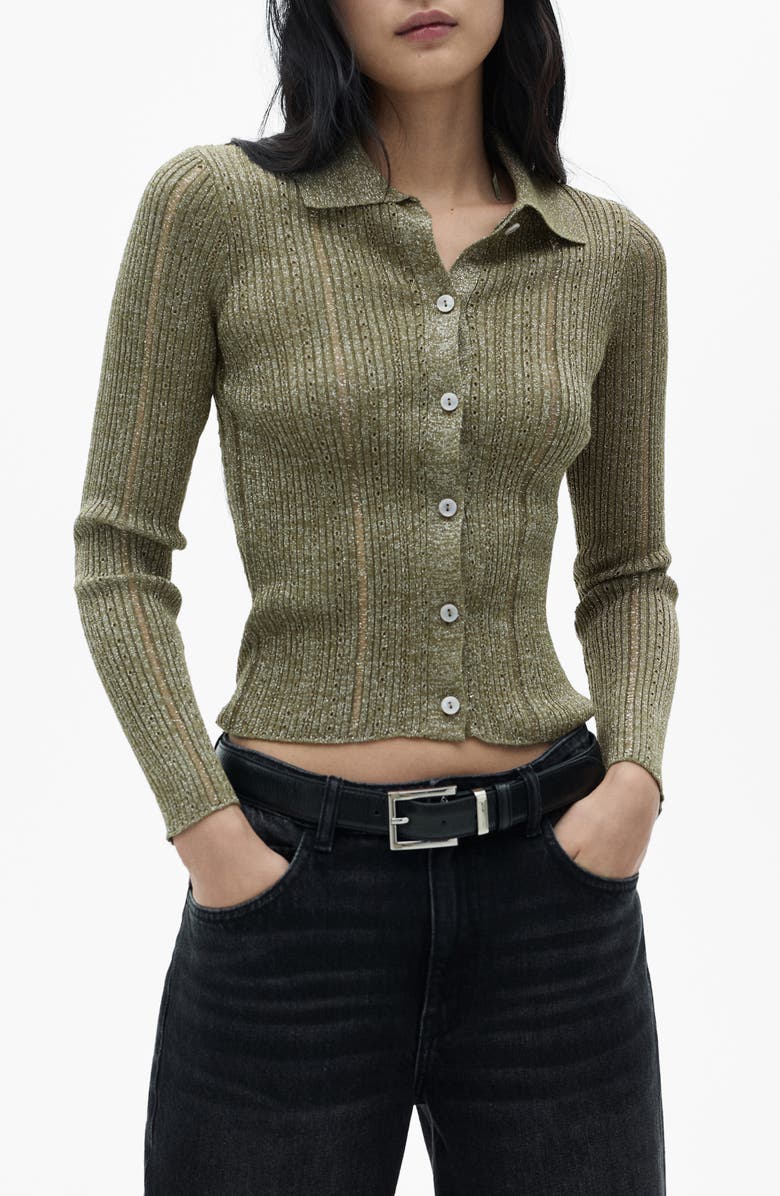 MANGO Metallic Open Stitch Cardigan, Main, color,