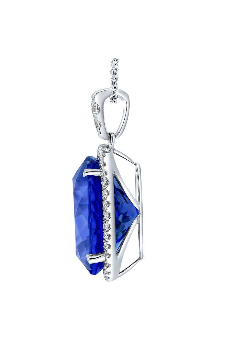 5 Ct TW Oval Tanzanite & Lab Grown Diamond Halo Pendant 14k Gold Necklace, Alternate, color, 14k White Gold