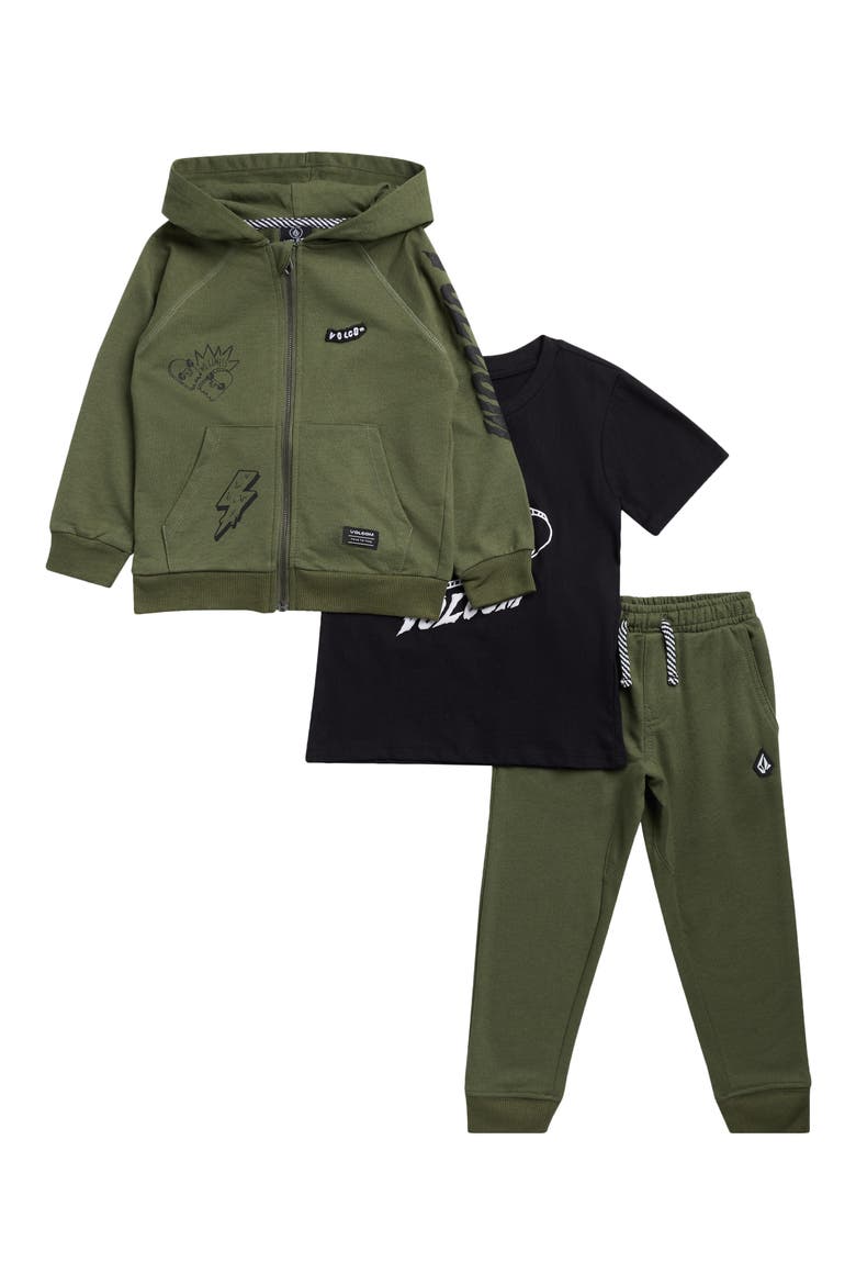 Kids' 3-Piece Hoodie, T-Shirt & Joggers Set, Main, color, OLIVE