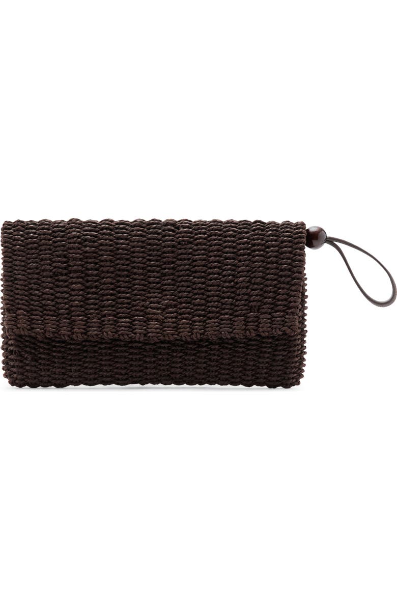 MANGO Woven Raffia Pouch, Main, color, Chocolate
