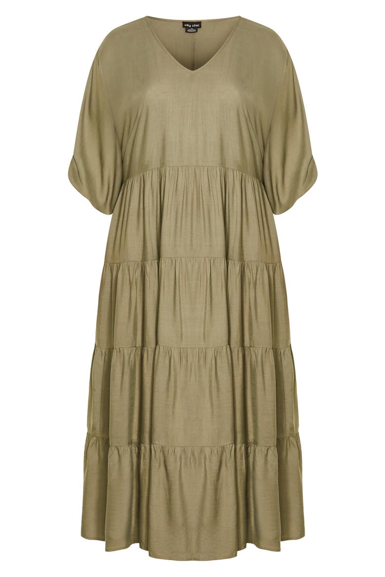 Jenna Tiered Maxi Dress, Alternate, color, KHAKI