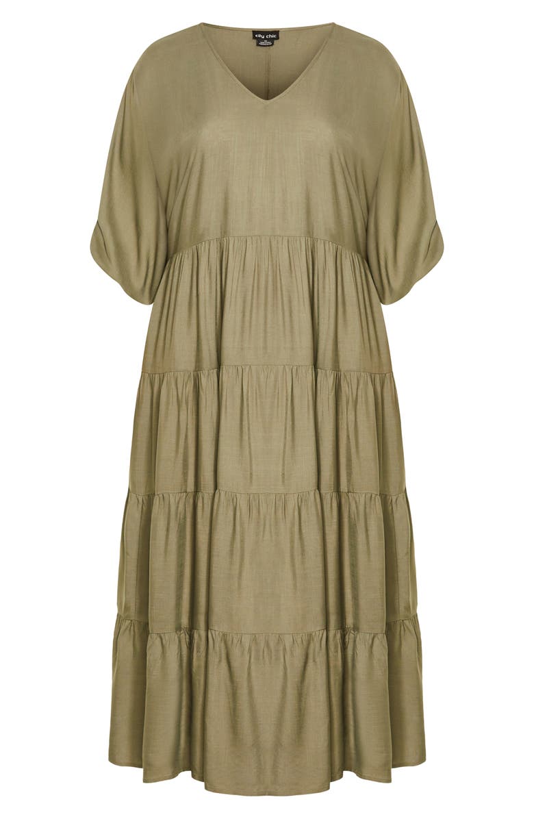 City Chic Jenna Tiered Maxi Dress, Alternate, color, Khaki