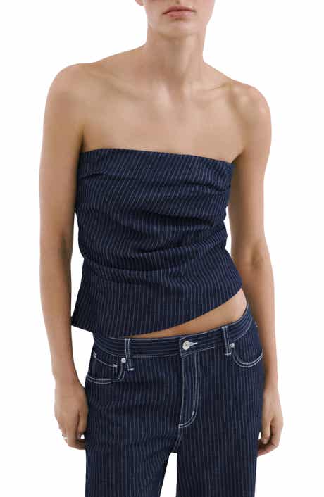 Isola Pinstripe Denim Strapless Top