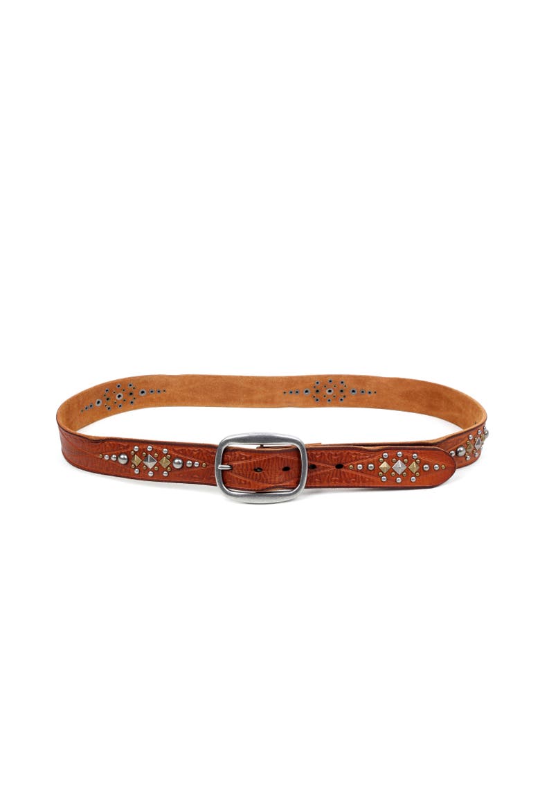 Legend Genuine Leather Bold Studded Statement Belt, Alternate, color, Camel
