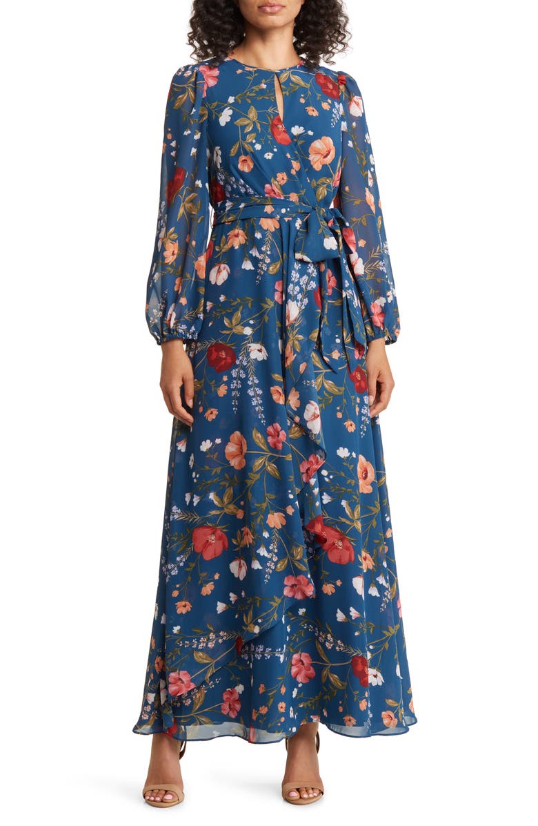 Eliza J Floral Long Sleeve Maxi Dress, Main, color, 