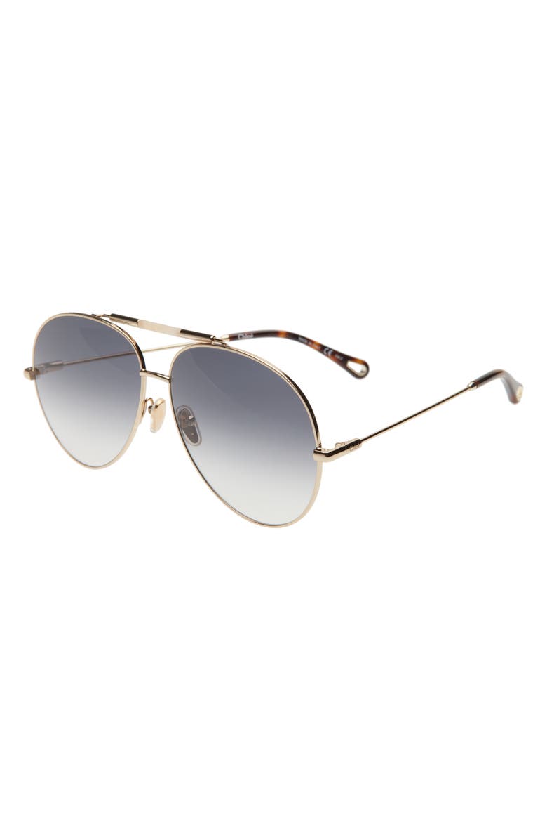 Chloé 62mm Gradient Oversize Aviator Sunglasses, Alternate, color, Gold 3
