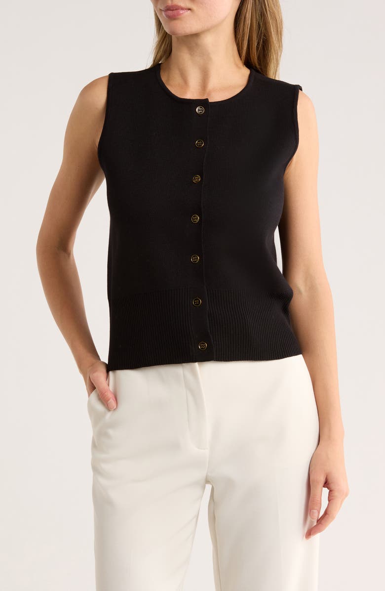 BY DESIGN Julianna Button Front Sweater Vest, Main, color, Black