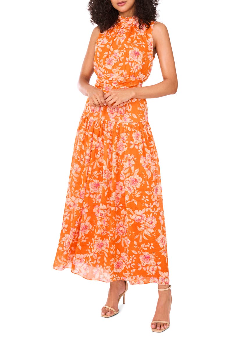 Floral Print Sleeveless Maxi Dress, Alternate, color, CORAL MULT