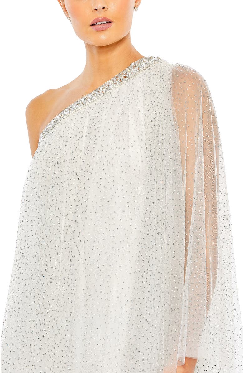 Mac Duggal One Shoulder Embellished Tulle Mini Dress, Alternate, color, White