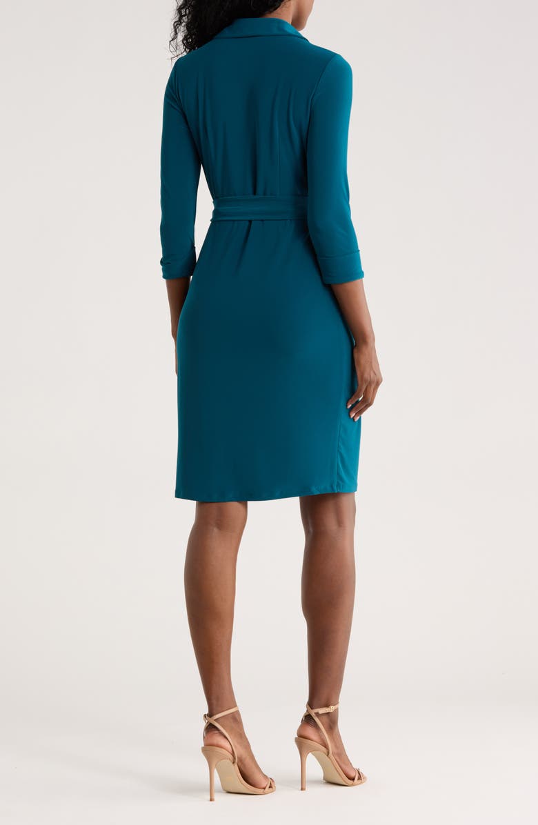 Three-Quarter Sleeve Faux Wrap Dress