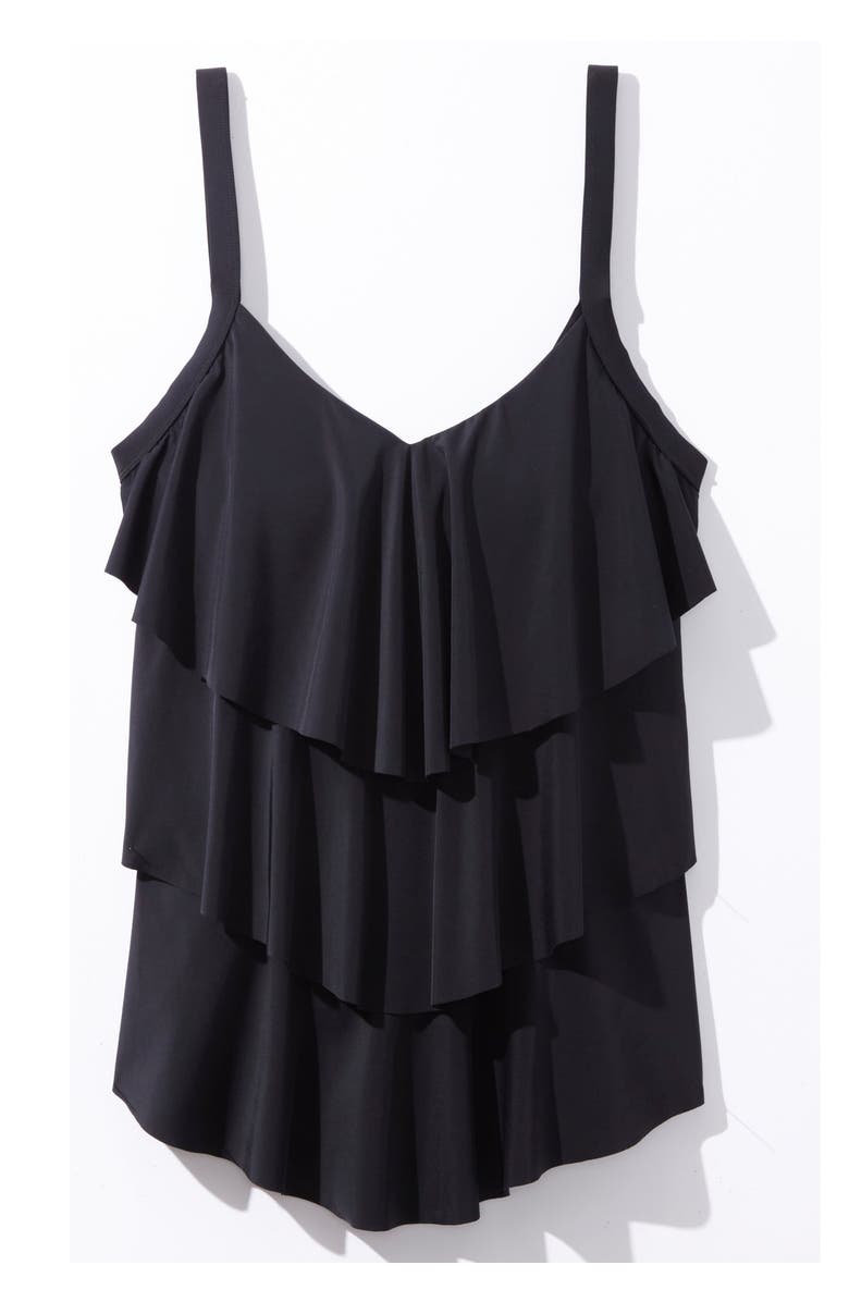 Swim 365 Longer-Length Tiered-Ruffle Tankini Top, Alternate, color, Black