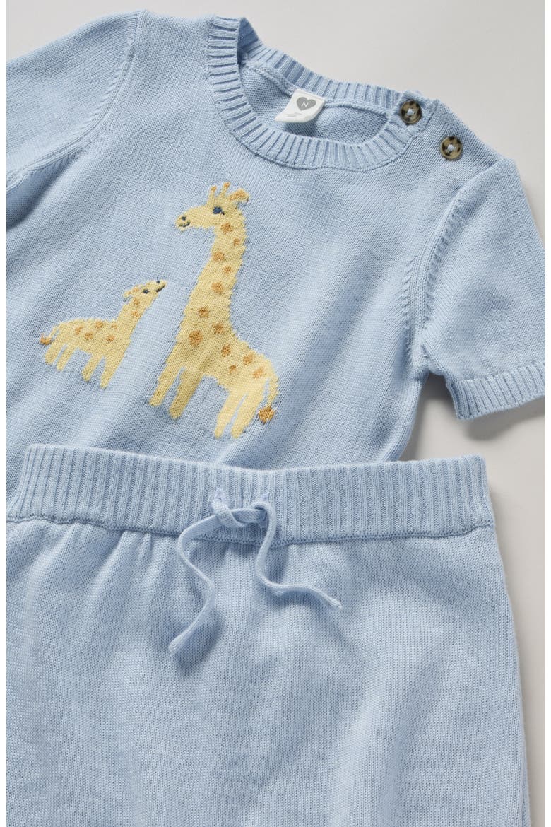 Motif Short Sleeve Cotton Blend Sweater & Shorts Set, Alternate, color, BLUE SKYWAY GIRAFFE